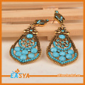 Vintage Retro antik emas laut biru batu Earring murah