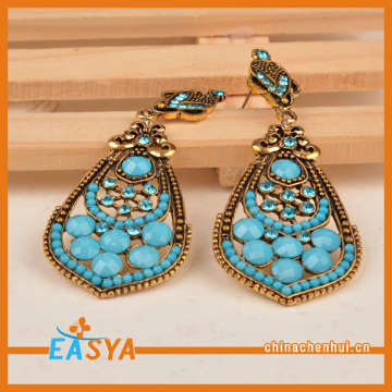 Vintage Retro Antique Gold Sea Blue Stone Earring Cheap