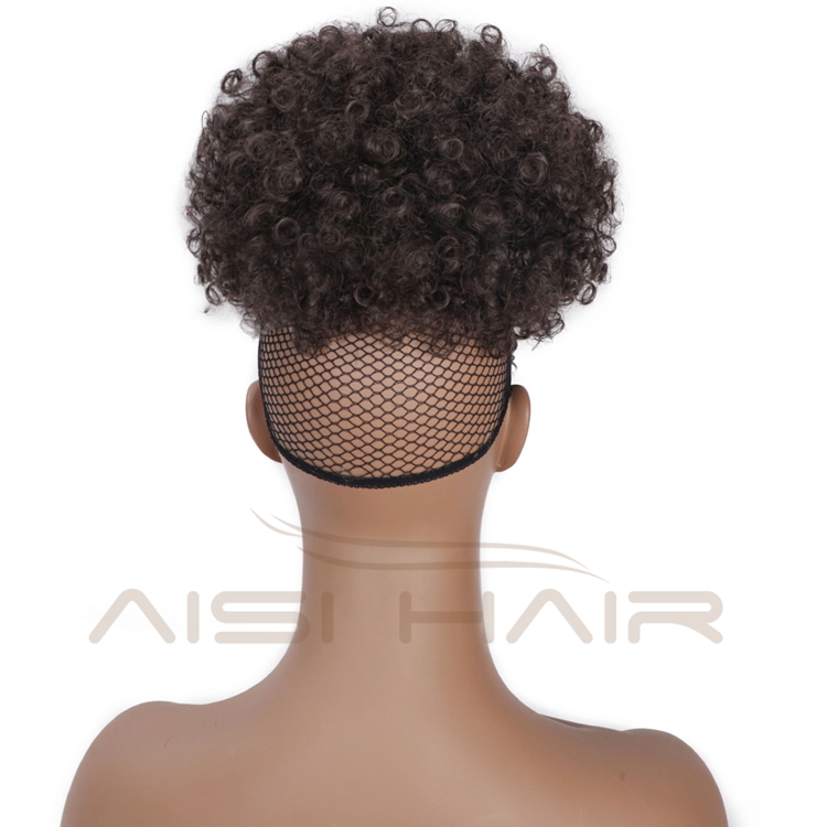 Aisi Hair Hot Selling Afro Puff Short Kinky Curly Drawstring Ponytail Bun With Bangs Synthetic Ponytail Updo Hair Extensions