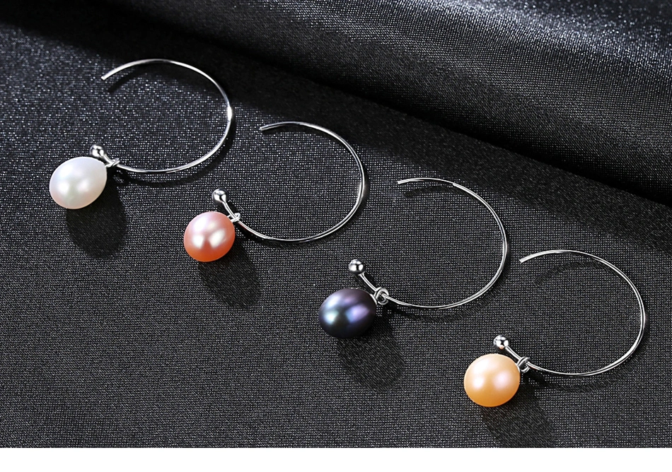 Fashion Big Circle 925 Sterling Silver Freshwater Pearl Drop Earrings