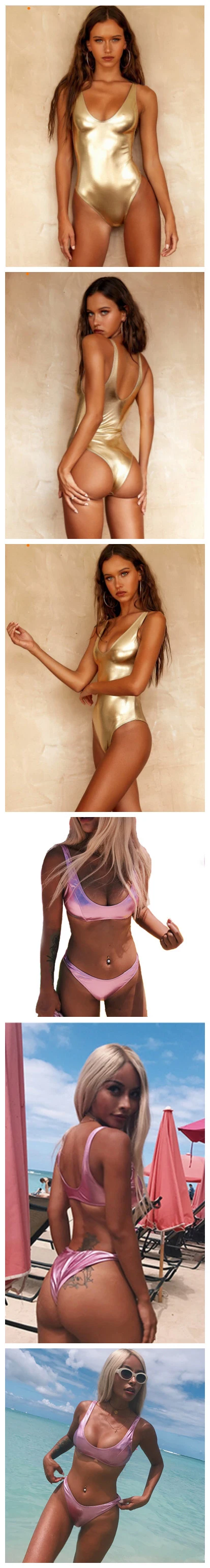 Hot Wholesale Custom Logo Sexy Beach Tops Gold Bikini Swimwear for Girls