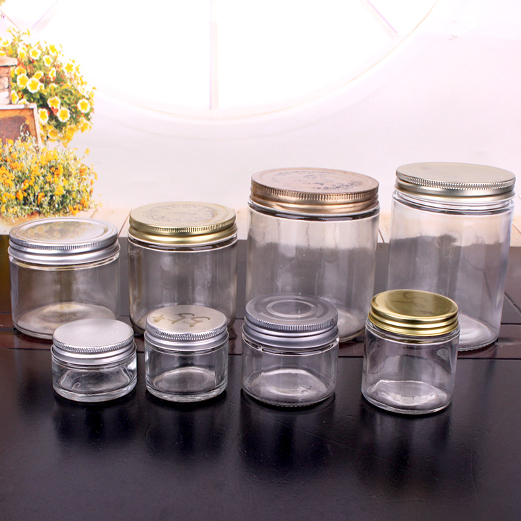 Wholesale custom empty 1oz 6oz 10oz 16oz 32oz airtight Straight Sided food container glass jar with metal screw top lid