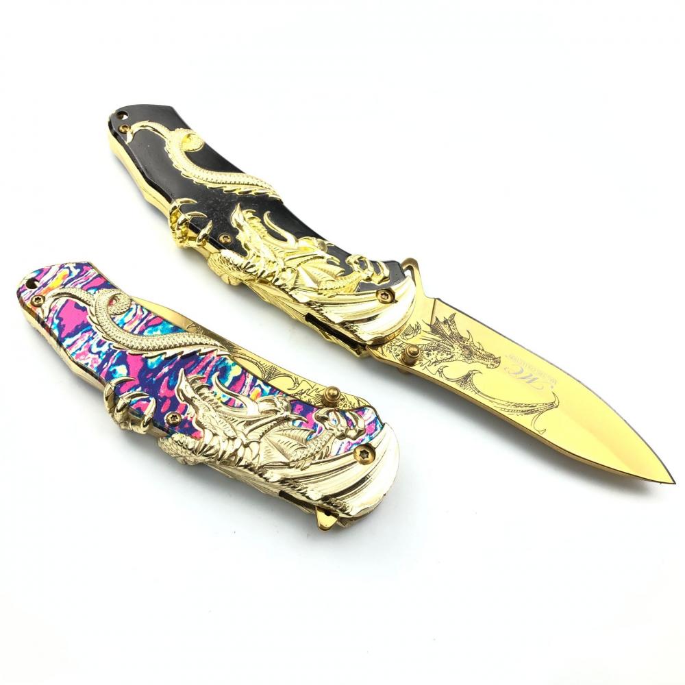 Embossed Pterosaur Semi Automatic Folding Knife