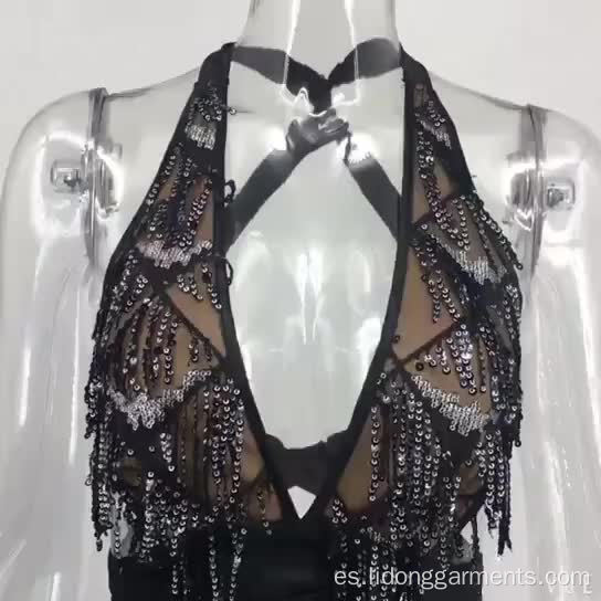 Vestido sexy de estilo de halter de cuello en V sin mangas