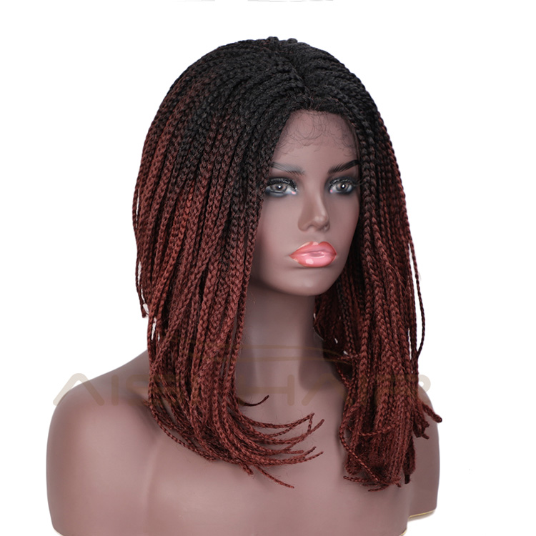 Aisi Hair Vendor Wholesale Ombre Red Afro Twist Box Braided Lace Frontal Wigs Synthetic Hair For Black Women Lace Front Wig