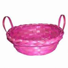 Bamboo Basket, Comes in Pink, Measures 23 x 20 x (H) 7/13cm