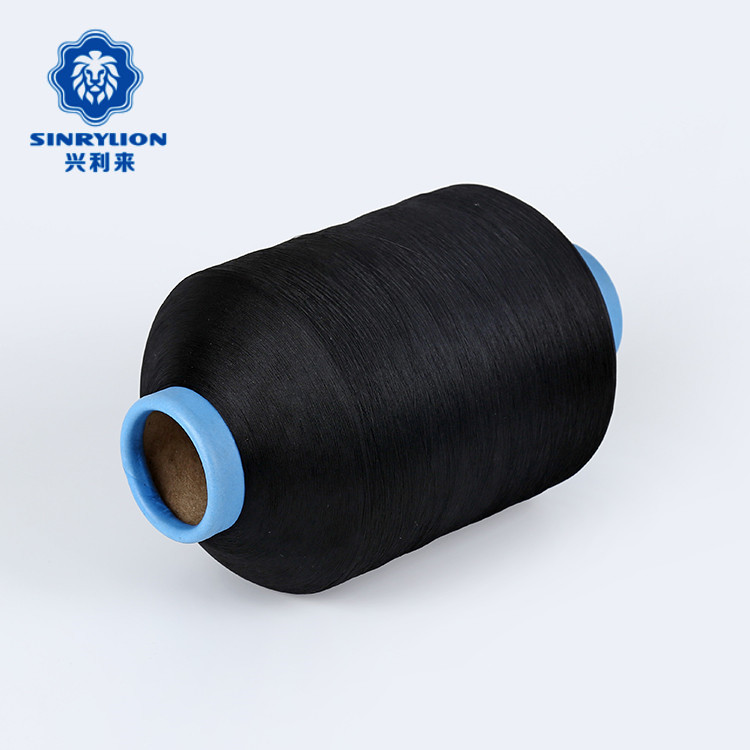 Hot sell price dope dyed black 75 75D 36F Semi dull DTY textured polyester twist yarn for woven label