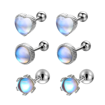 Rainbow Natural Moonstone Heart Shaped Stud Earrings in 925 Silver Plated Fashion Jewelry for Women