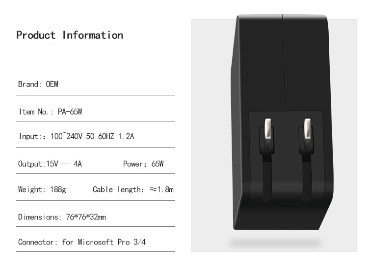 65W 15V 4A Replacement for Microsoft