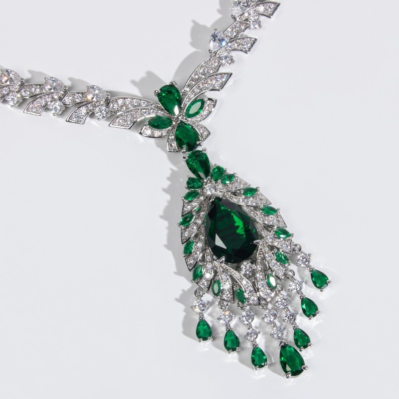 Regal Teardrop Tassel Bridal CZ Jewelry Set