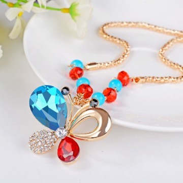 Lucky Colorful Butterfly High Quality Rhinestone With Beads Necklaces