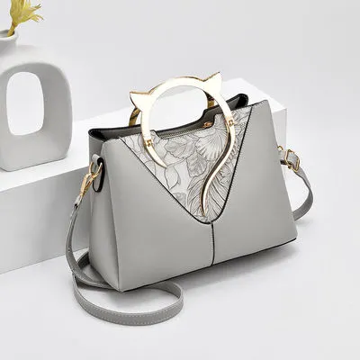 2021 New High Quality PU Leather Shoulder Bags Luxury Brands Handbags Women′ S Tote Bag with Metal Handle