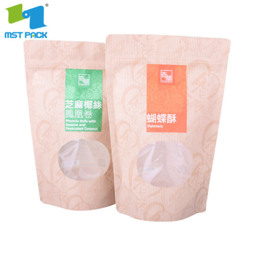 Bolsas de barrera de pie de papel kraft de 16 oz cremallera con ventana