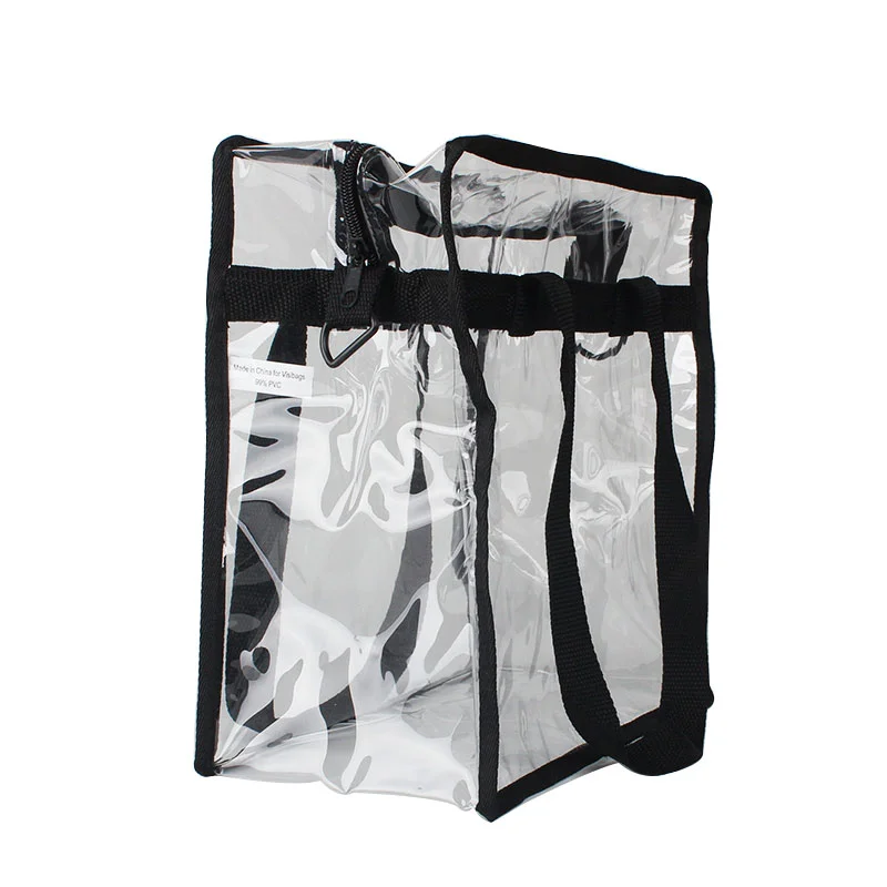 12 X 12 Stadium Security Approved Large Black Plastic All Clear Vinyl PVC Tote Bag with Long Shoulder Strap