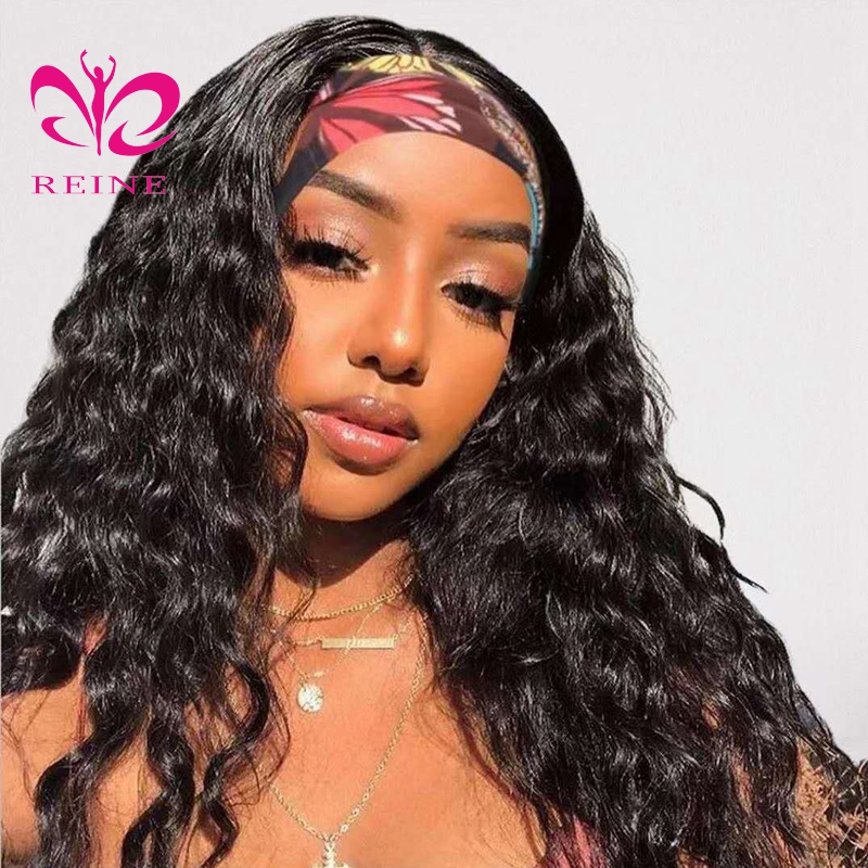 Full Cuticle Curly Headband Wigs Human Hair GlueLess None Lace 10A Virgin Peruvian Head Band double drawn human hair wigs