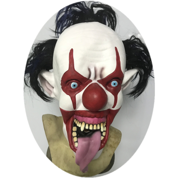Halloween Party Adult Latex Mask: Evil Laughing Clown with Black Hair, Long Tongue, and Fangs