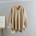 Pull en tricot en V couleur unie