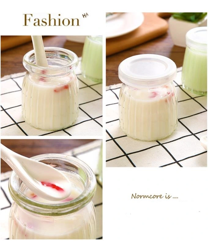 100ml Glass Yogurt Bottle Jar with Handle and Plastic Cap