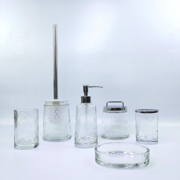 Hammered Clear Glass Bathroom Accessory Set