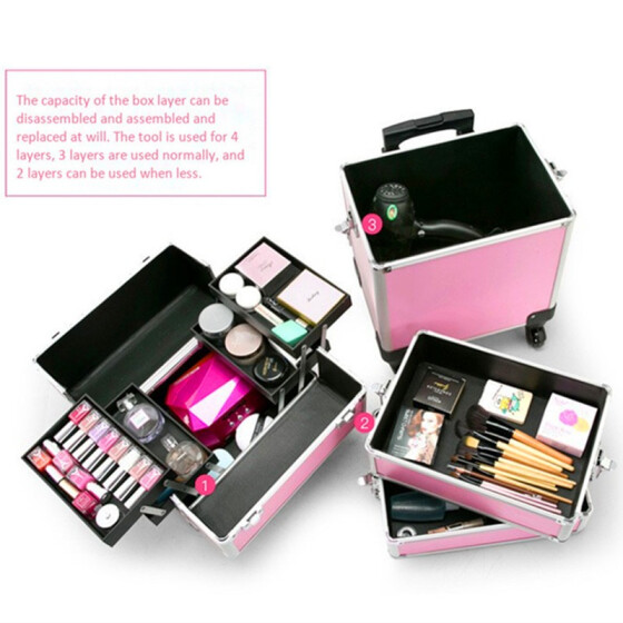 China Aluminum Cases Trolley Makeup Box Rolling Beauty Case Professional Luggage Suitcase Universal Wheels 4 in 1 Style