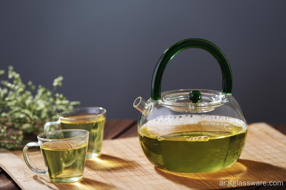 إبريق الشاي الزجاجي المقاوم للحرارة من البورسليكات المصنوع يدويًا