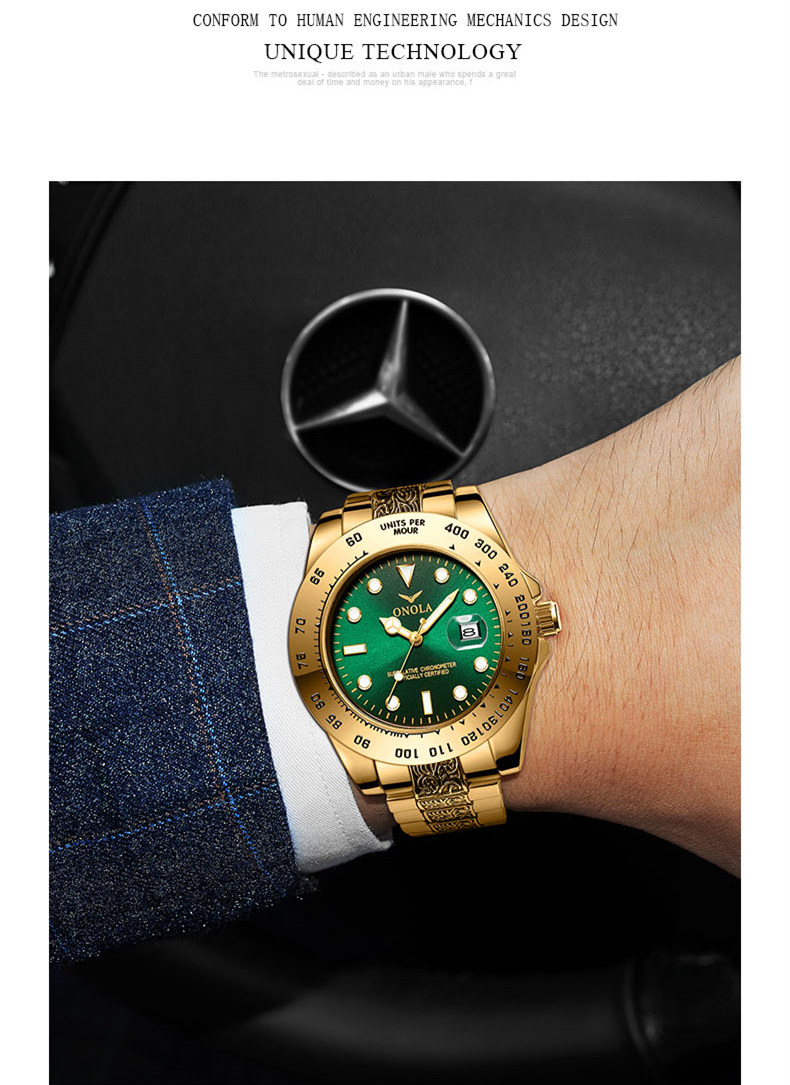 ONOLA 3814 Retro Watch Men Watches Luxury Gold Business Wristwatches Stainless Steel Relogio Masculino