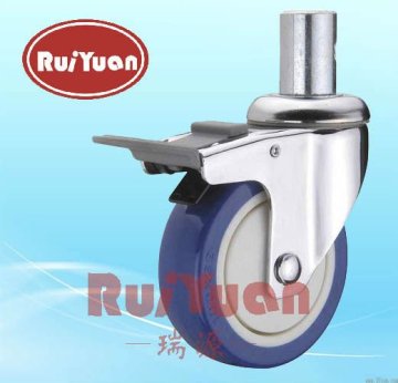 Polyurethane Threaded stem double brake nylon pedal chrome plated Institutional medical caster