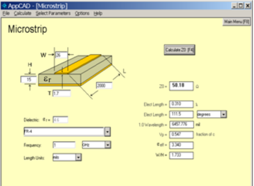 Микрополосковый калькулятор Microstrip calculator