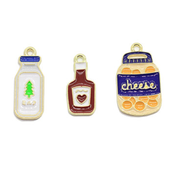 100Pcs/Lot Enamel Food Bottle Charms Novelty Gold Tone Drink Bottle Pendants For Earring Necklace Jewelry And Crafting Supplies