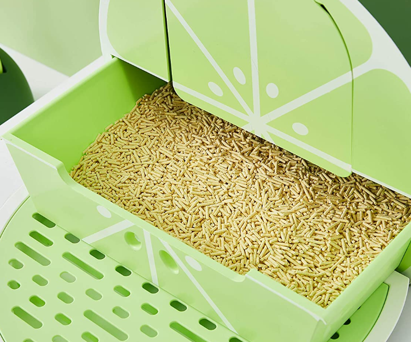 Green Lemon Covered Cat Litter Box with Lid