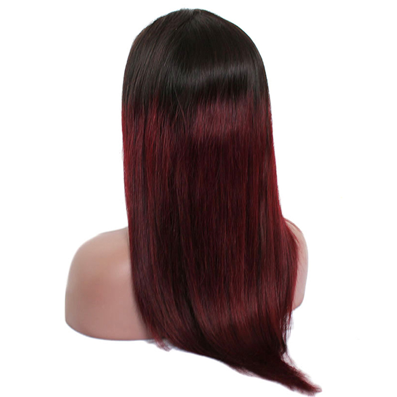 cheap 1B 99J color lace frontal  human hair wig, two tone color straight lace wigs brazilian hair,human hair wigs