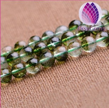 dark green 6mm round crackle quartz strand beads