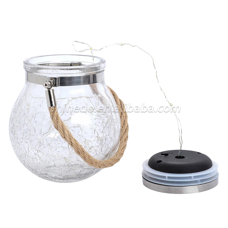 Garden Night Solar Holiday Decoration Ball-Shaped Crackle Glass Table Lamp