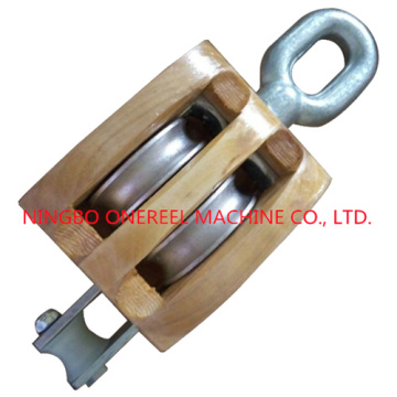 Triple Wheel Wooden Pulley Block