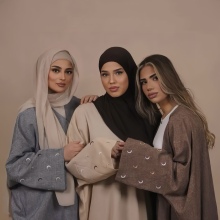 LM031 Moon Kimono Abaya: Luna Embroidery Linen Texture Open Abaya