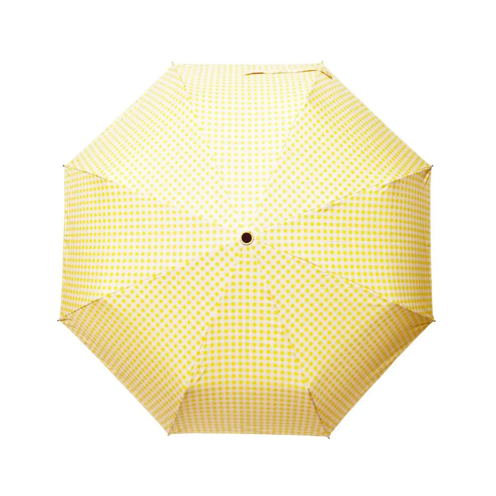 Yellow Plaid Umbrella Color Coating Fully Automatic Open and Close Three Folding Umbrella with Customized