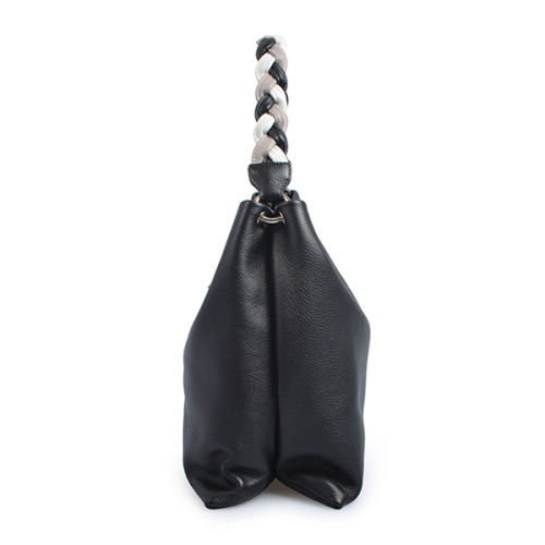 Grand sac hobo en cuir véritable vieilli noir