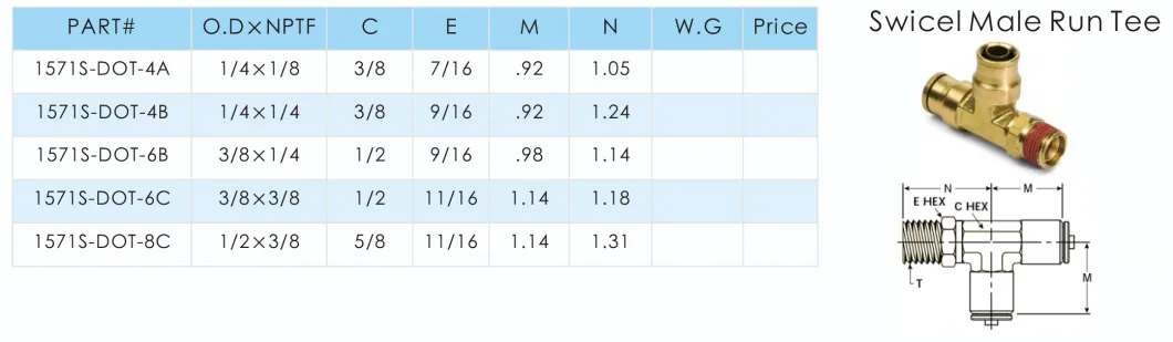 Copper Quick NPT Pipe Coupler Pneumatic Brass Swicel Male Run Tee DOT Push-in Fittings