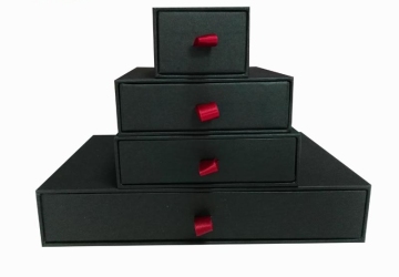 Black Color Square Rigid Cardboard Drawer Jewelry Box