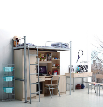 School metal bunk beds with study table