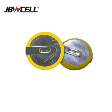 LIR2032 Battery with Solder Tabs, 3.6V Li-Ion Rechargeable Battery