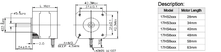 0.9 Degree 3D Printer Bipolar NEMA 17 Hybrid Stepper Motor