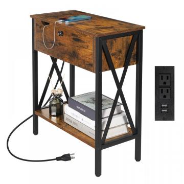 Table de bout storable rustique avec station de charge