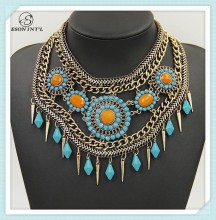 2015 New Designed Women Exaggerated Bohemian Exotic Amber Crystal Bead Bib Collar Necklace