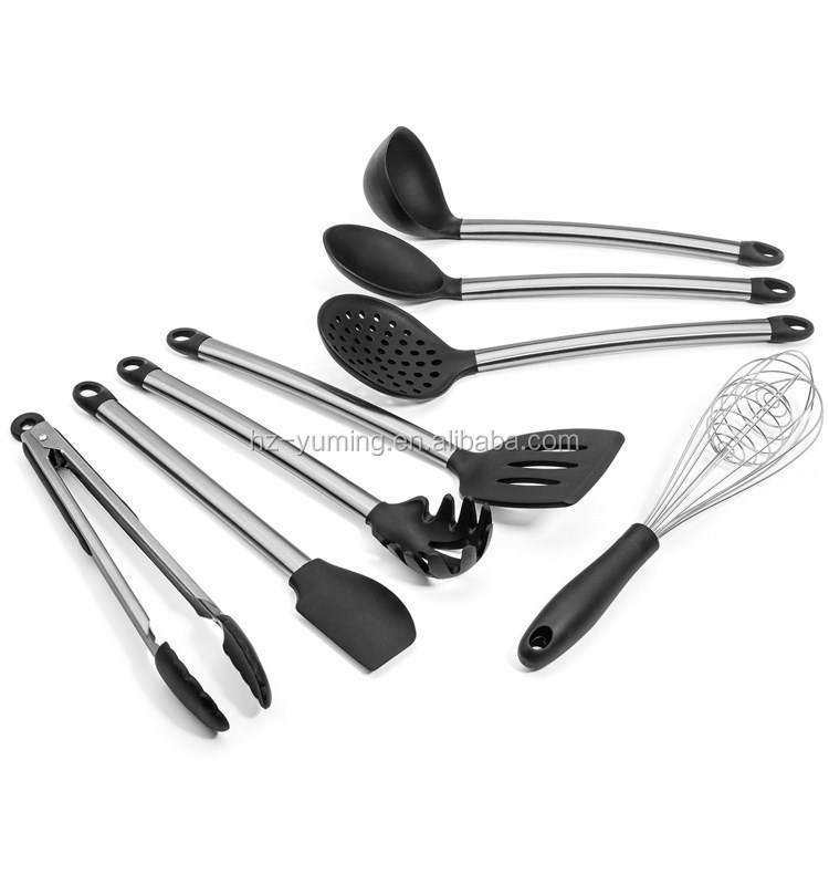 OEM Wholesale Food Grade Stainless Steel Handle Nonstick Baking Cooking Tools Accessories Silicone Kitchen Utensil Set