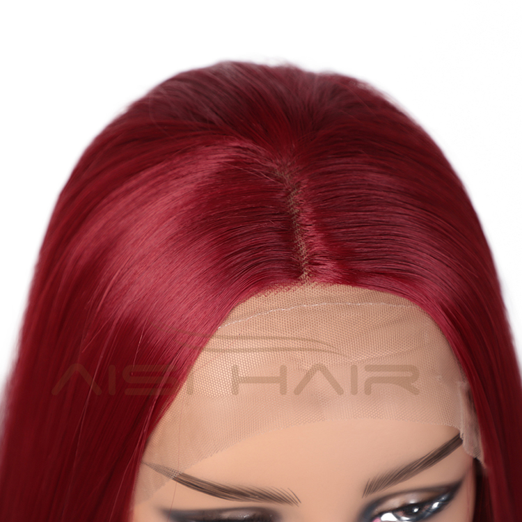 Aisi Hair New Design 26 Inch Long Ombre Red Dark Root Wig Silky Straight Swiss Lace Wigs Synthetic Hair Wigs For Black Women