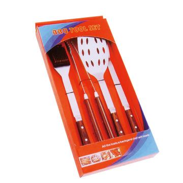 4pcs ensemble de barbecue manche en bois pakka