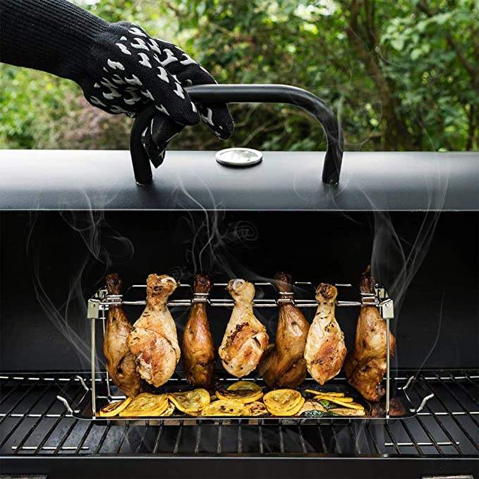 Grilled chicken leg wing rack with drip pan
