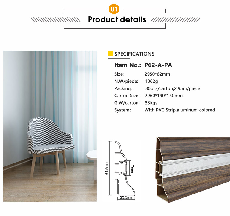 P62-A-PA, Raitto hard pvc skirting ceiling and plastic skirting board