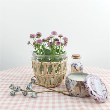 Grass Wrapped Flower Glass Vase